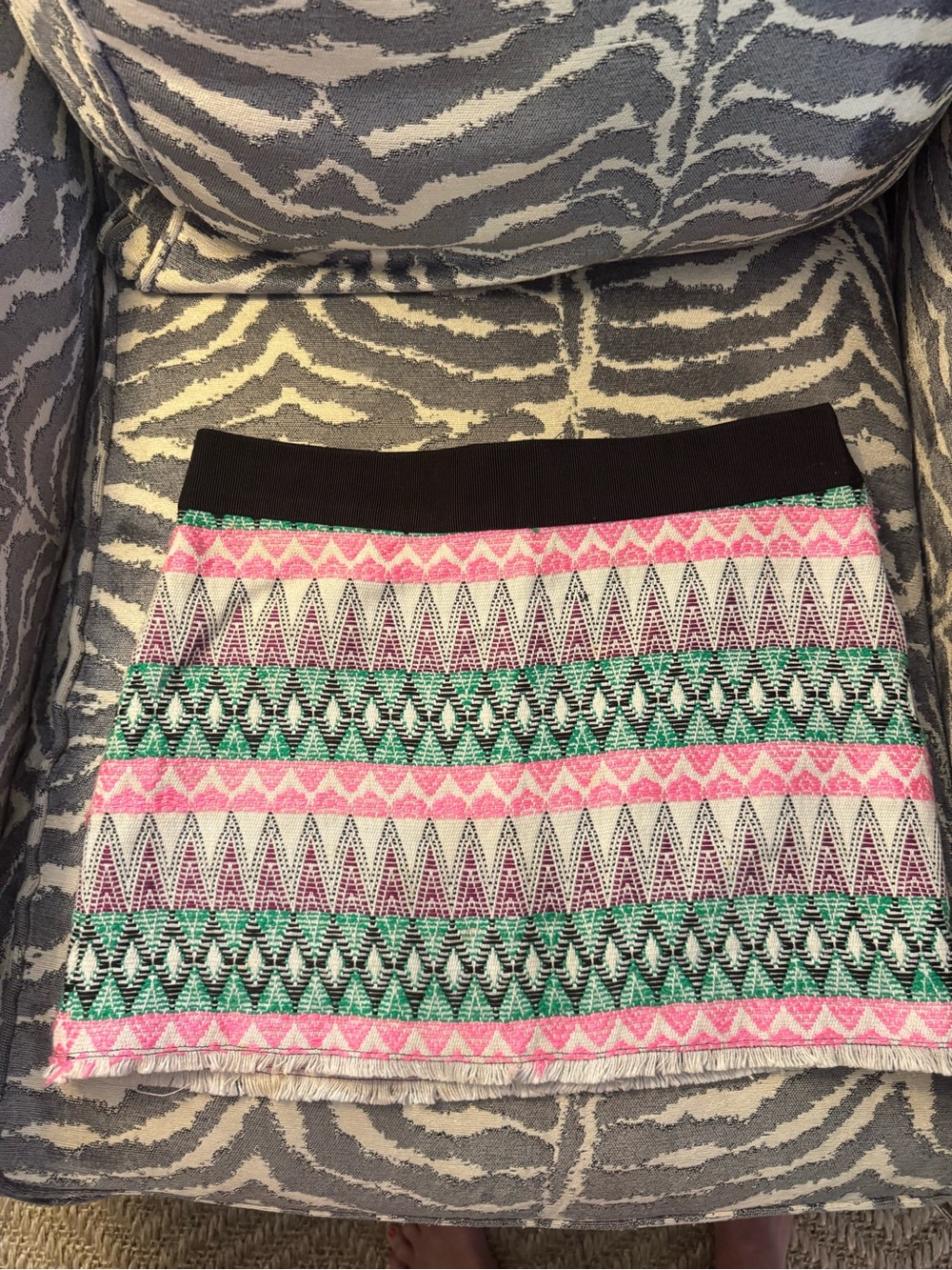 Milly Size 6 Geometric Print Mini Skirt with Fringed Hem fully lined